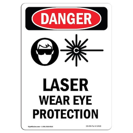 Signmission OSHA Danger Sign, Laser Wear Eye Protection, 5in X 3.5in Decal, 3.5" W, 5" H, Portrait OS-DS-D-35-V-1418